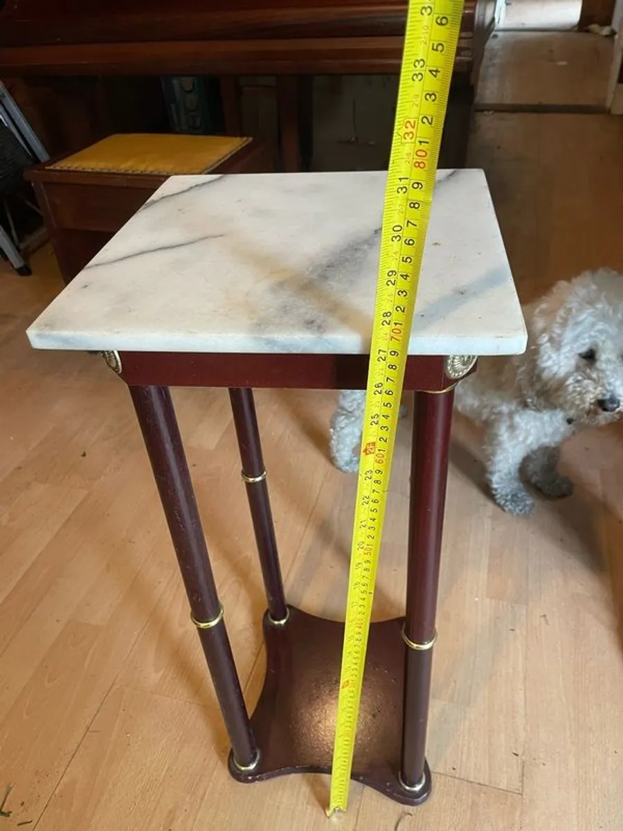 Plant pot table, wooden, marble top - Image 4