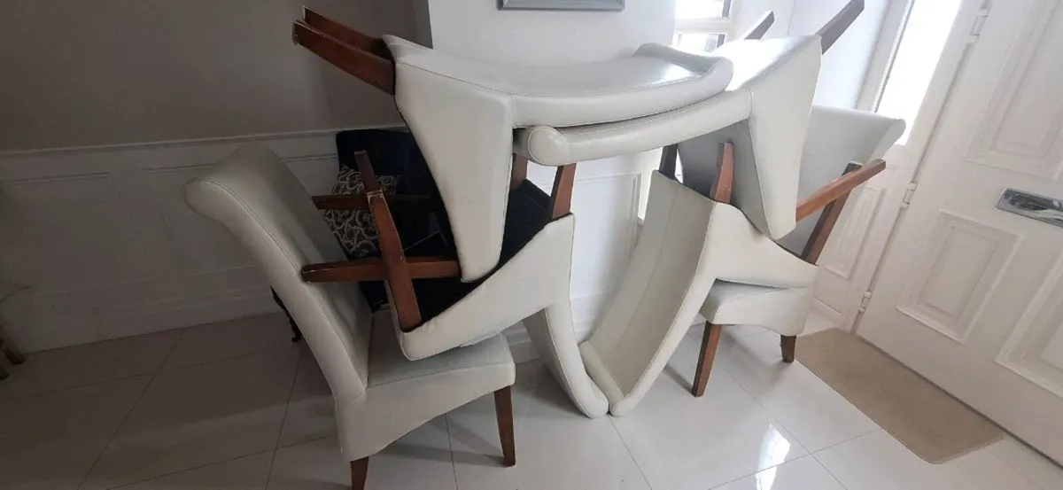 6 cream leather dining chairs