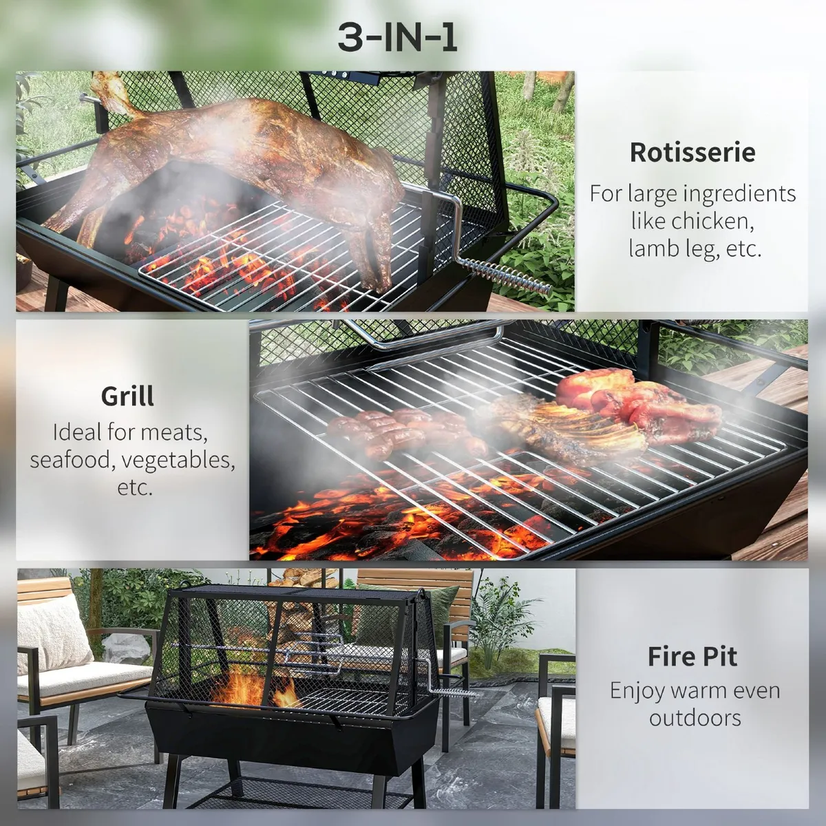 3-in-1 Barbecue Grill, Rotisserie Roaster and Fire - Image 3
