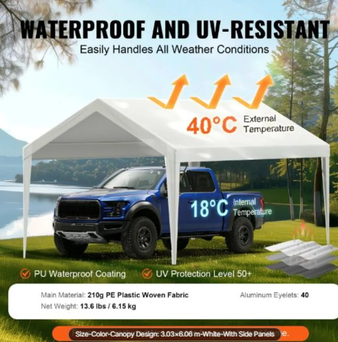 Carport Replacement Canopy Cover 6100 x 3040 mm, - Image 2