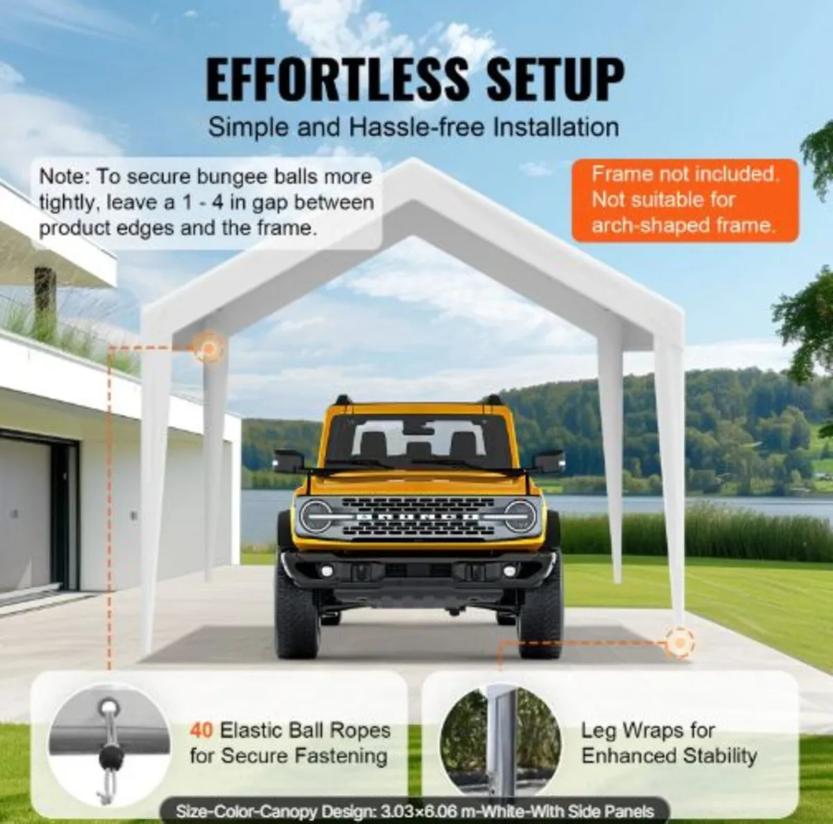 Carport Replacement Canopy Cover 6100 x 3040 mm, - Image 3