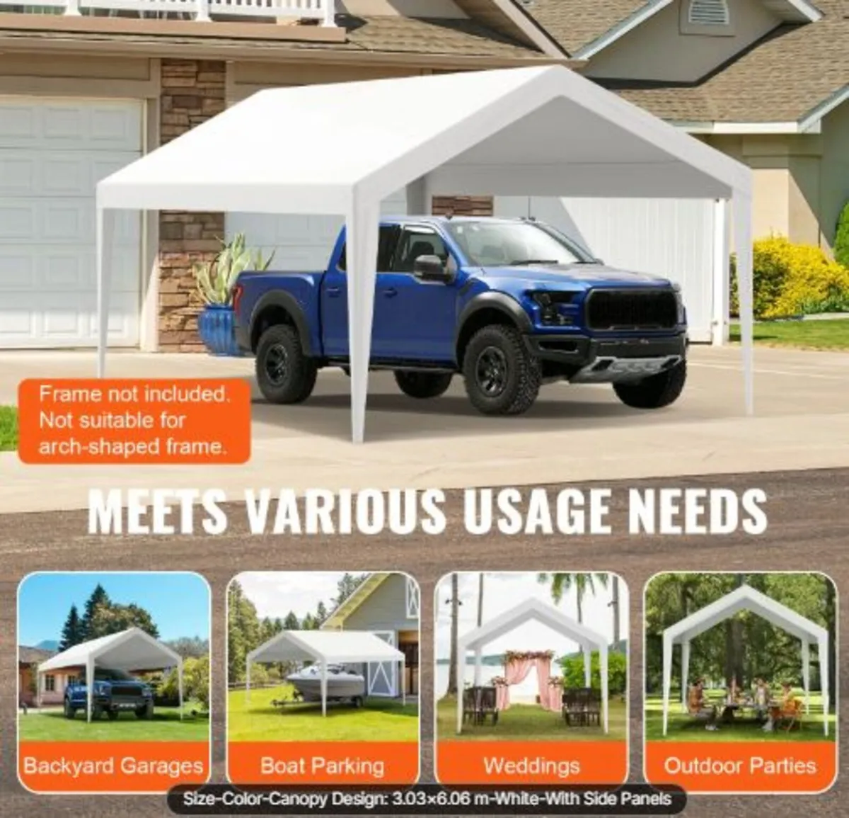 Carport Replacement Canopy Cover 6100 x 3040 mm, - Image 4