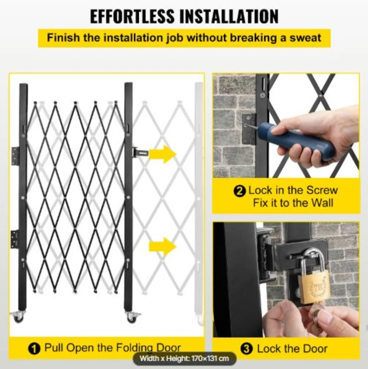 Single Folding Security Gate,170 × 131 cm(W × H) - Image 3