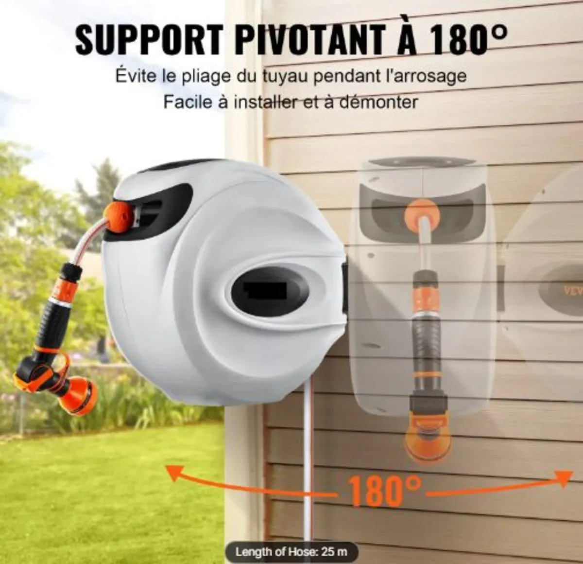 Retractable Hose Reel Water Hose Reel 25m x 1.3cm - Image 2