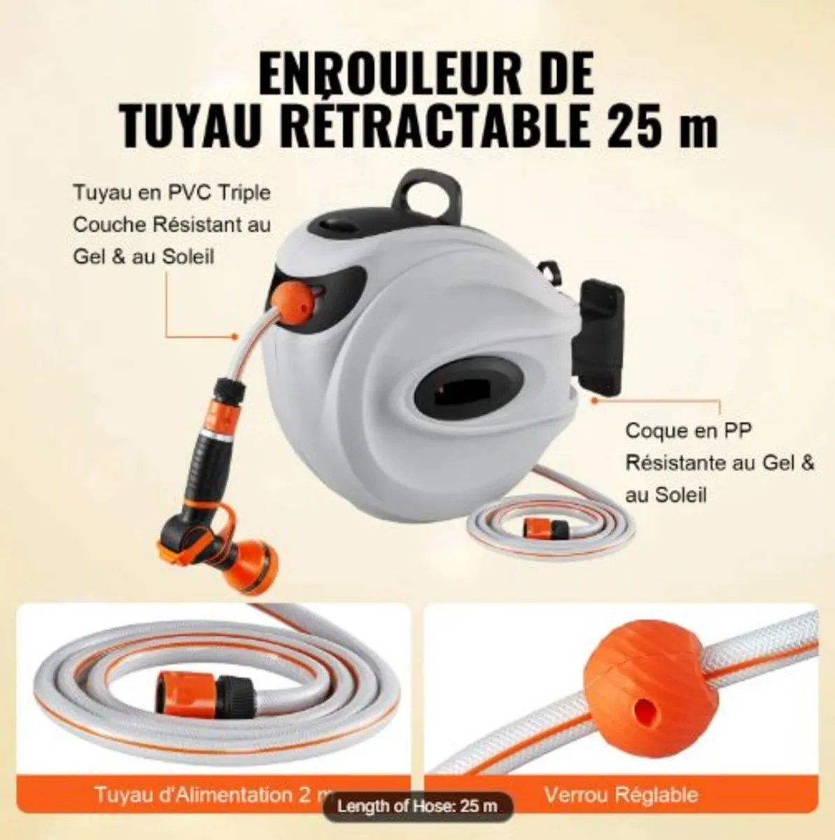 Retractable Hose Reel Water Hose Reel 25m x 1.3cm - Image 3