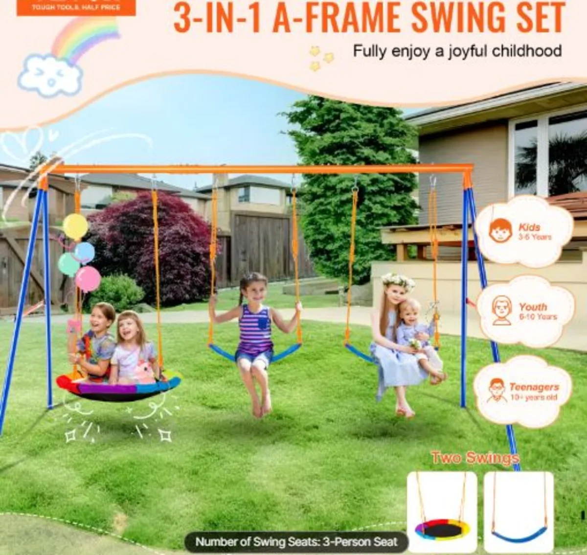 Swing Sets for Backyard, 600lbs Load Capacity - Image 2