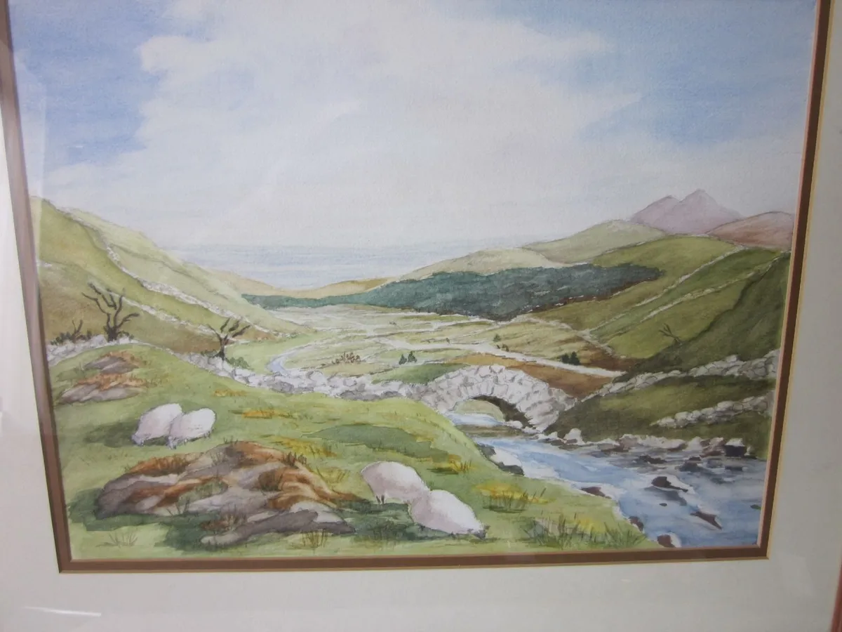 Framed Watercolour of Sheep Grazing/ River. - Image 2