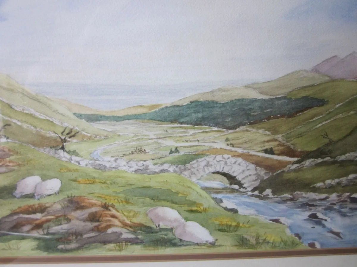 Framed Watercolour of Sheep Grazing/ River. - Image 3