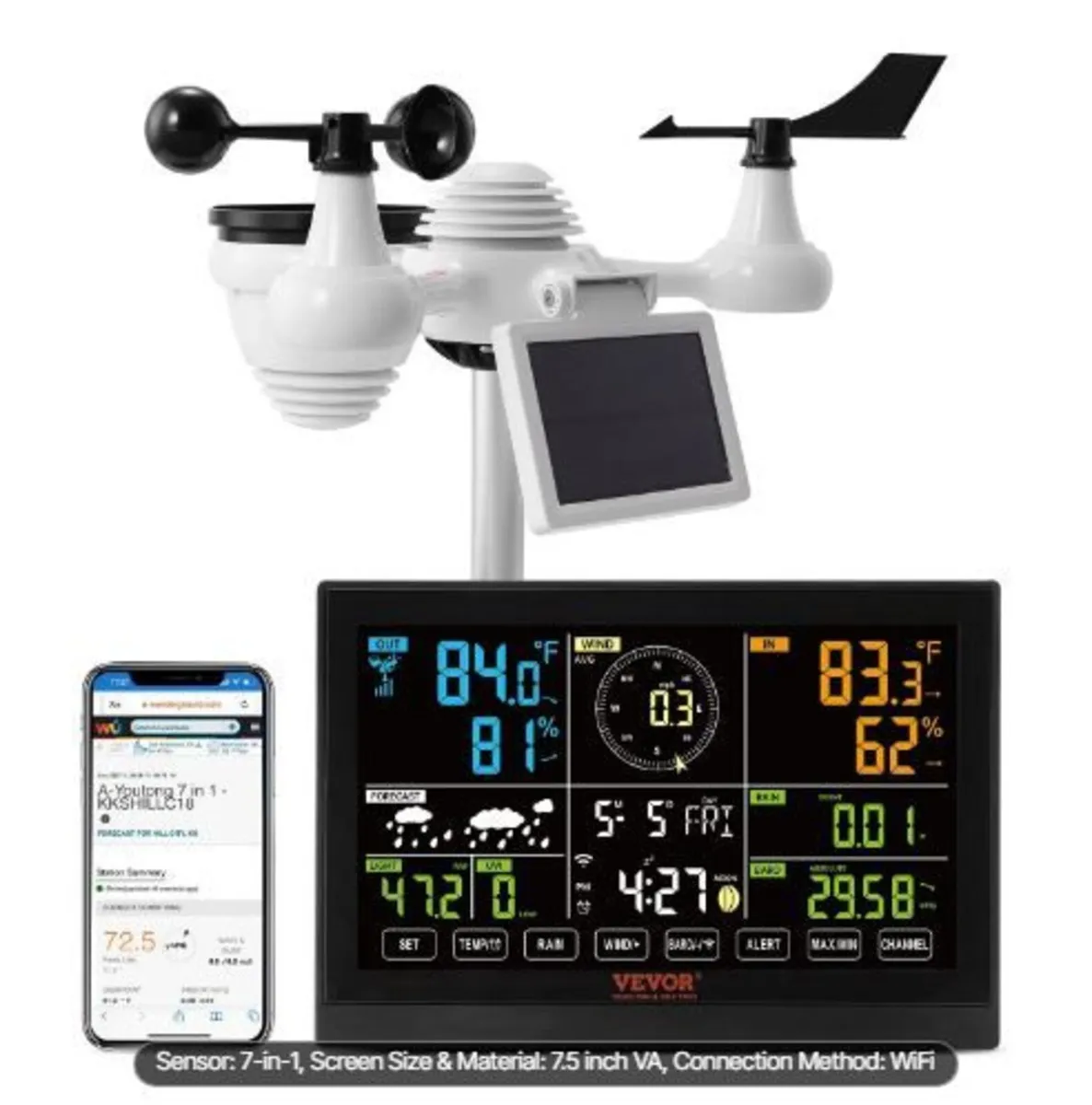 7-in-1 Wi-Fi Weather Station, 19.1 cm (7.5-inch) - Image 1
