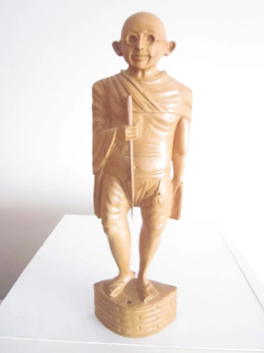 Hand Carved Wooden Mahatma Gandhi Figurine Statue - Image 1