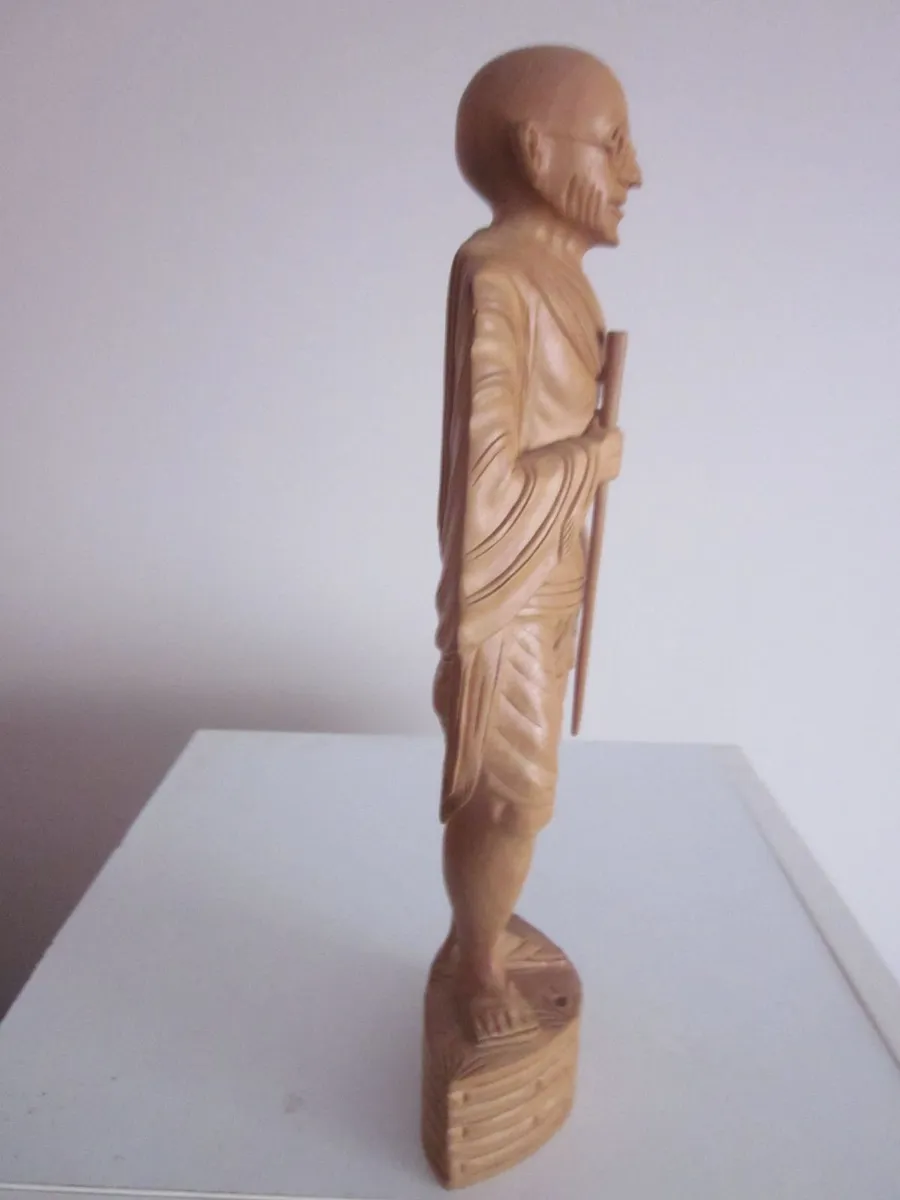 Hand Carved Wooden Mahatma Gandhi Figurine Statue - Image 4