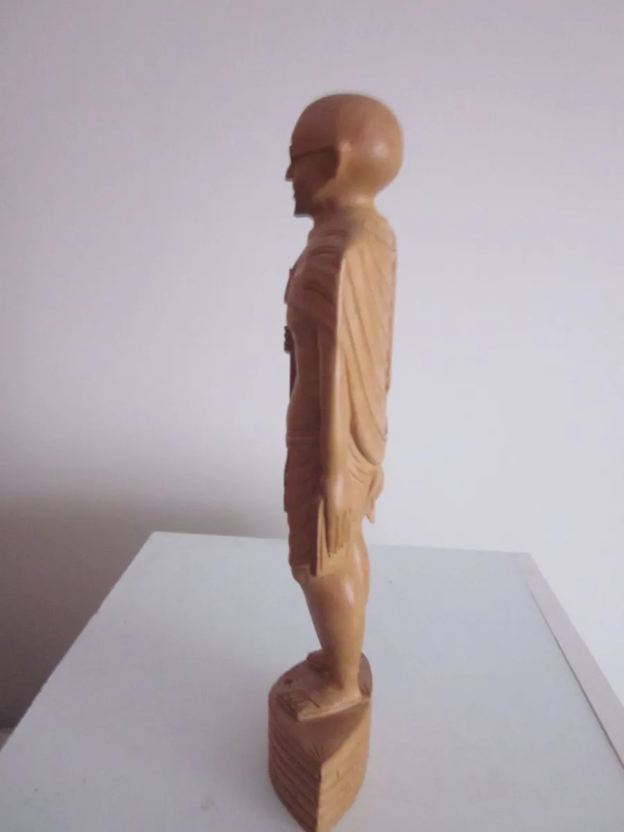 Hand Carved Wooden Mahatma Gandhi Figurine Statue - Image 2