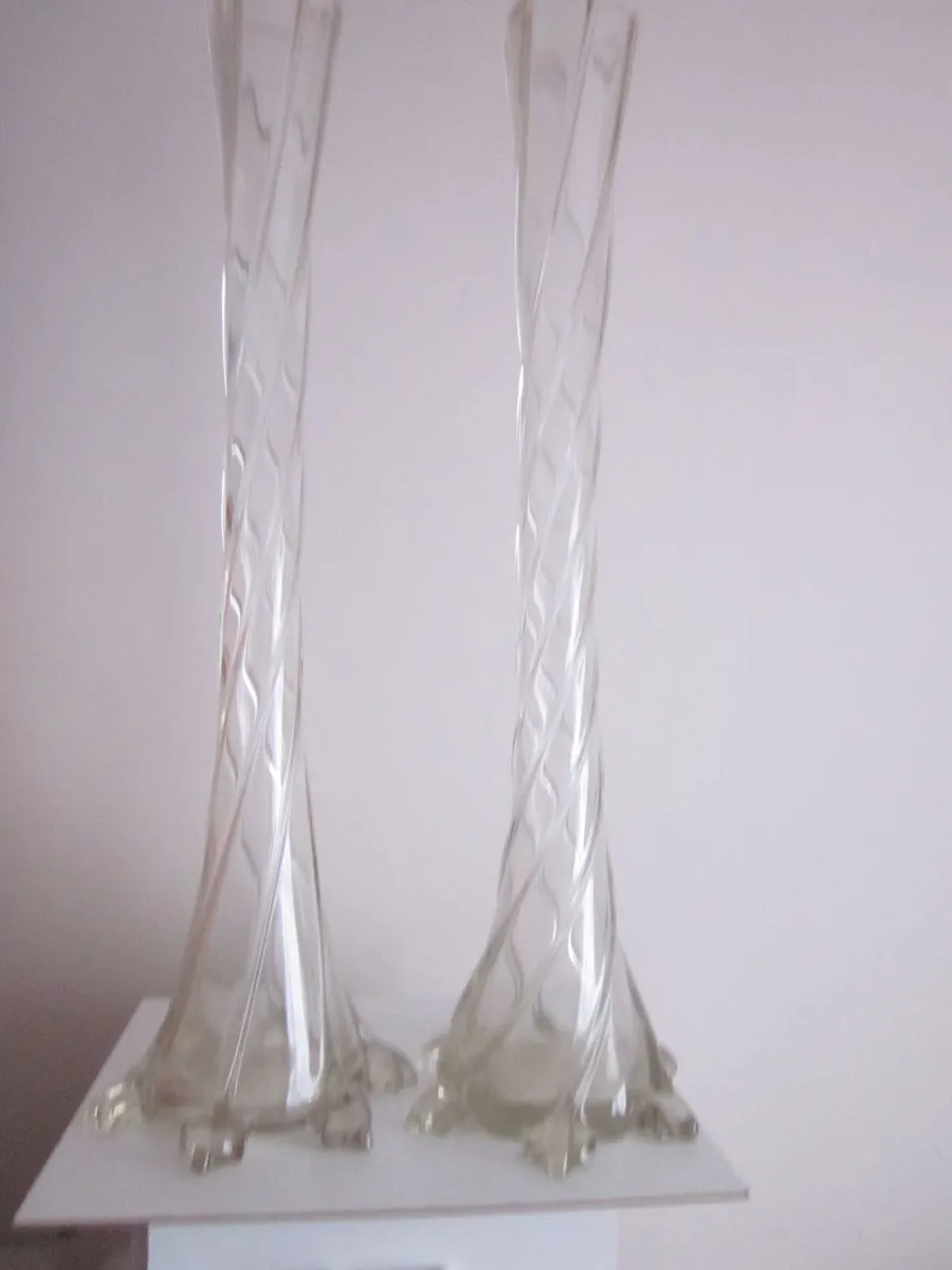 Pair of Glass Twisted Elephant Foot Bud Vases 28" - Image 1