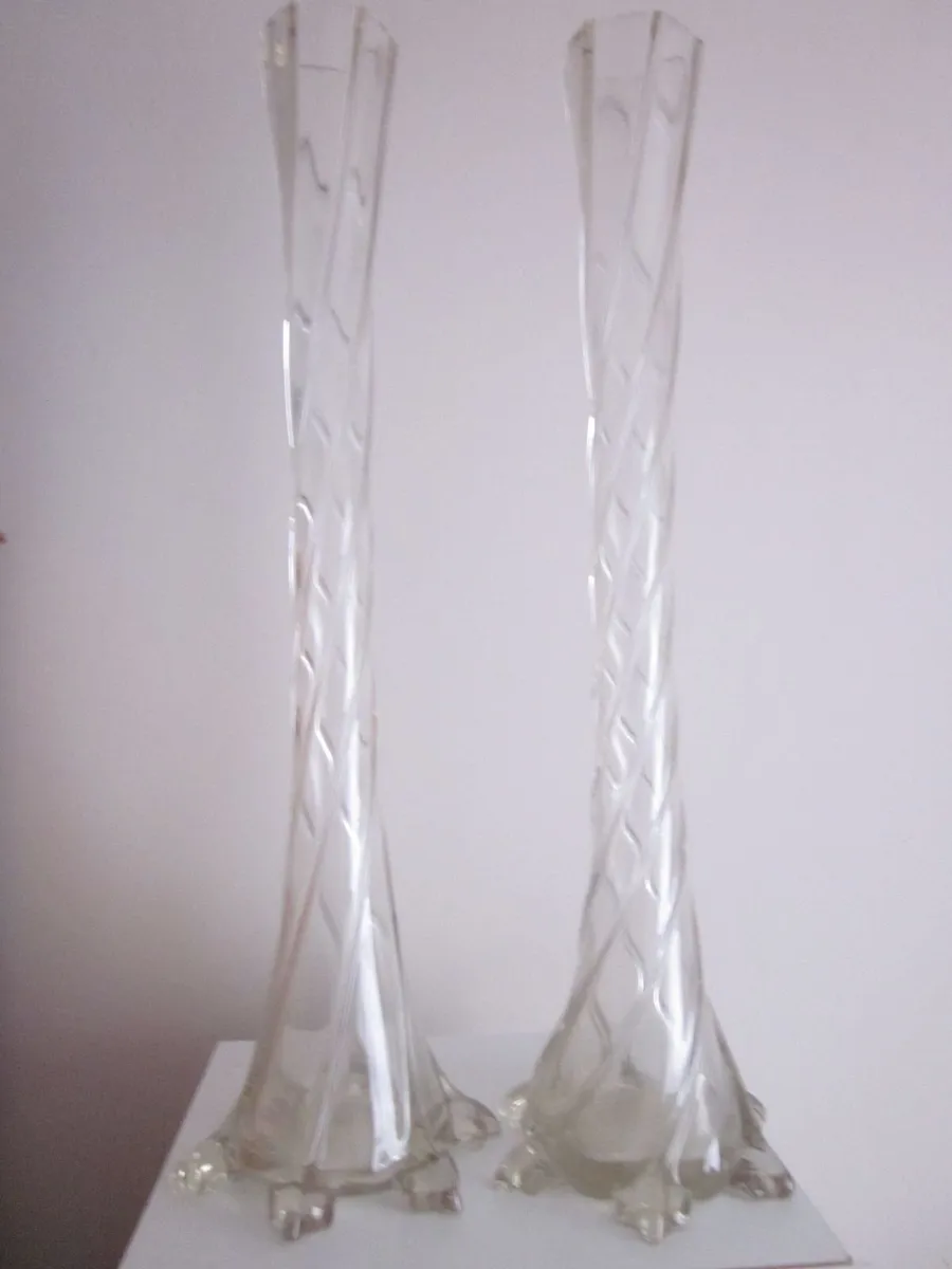 Pair of Glass Twisted Elephant Foot Bud Vases 28" - Image 2