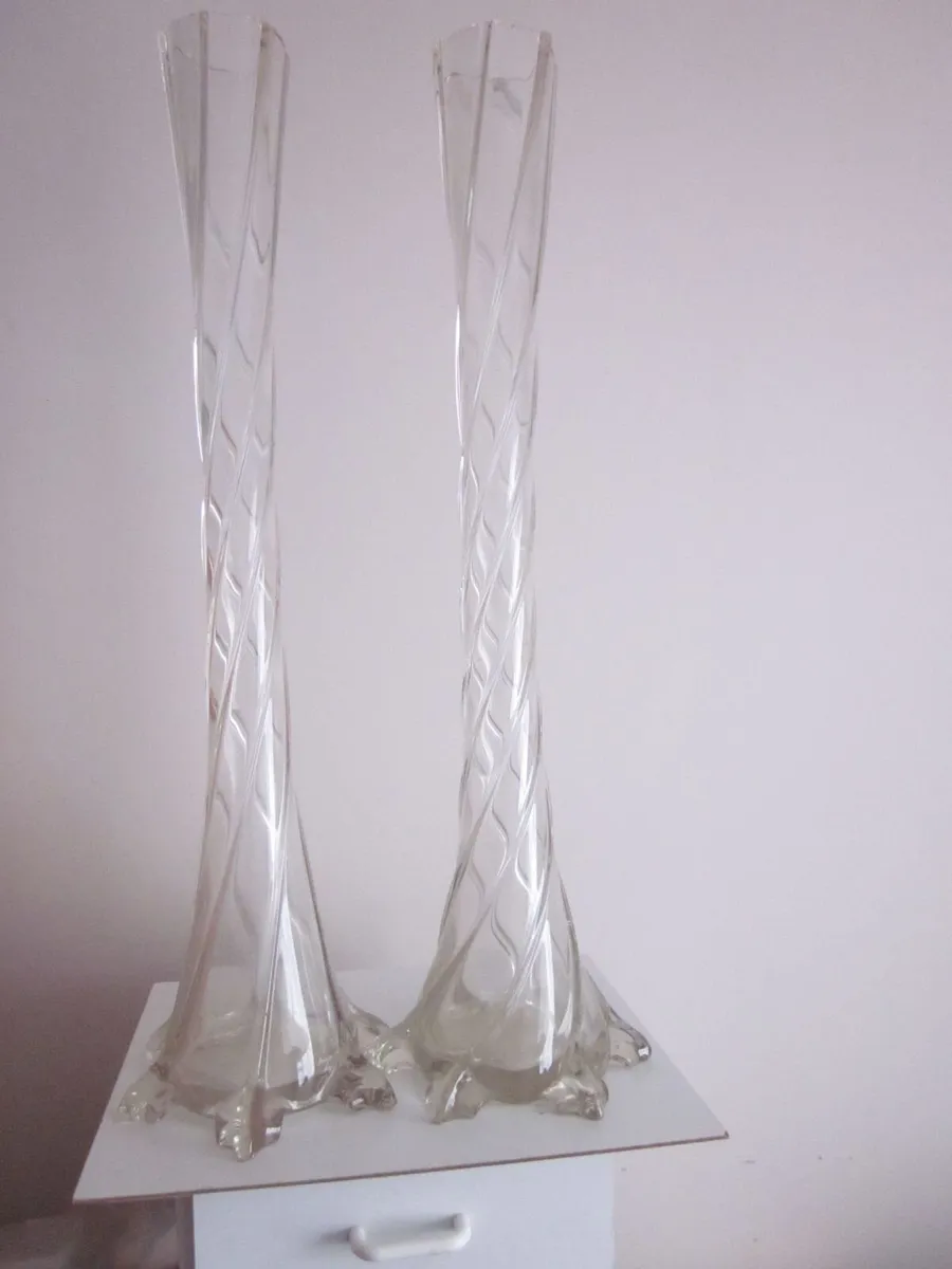 Pair of Glass Twisted Elephant Foot Bud Vases 28" - Image 4