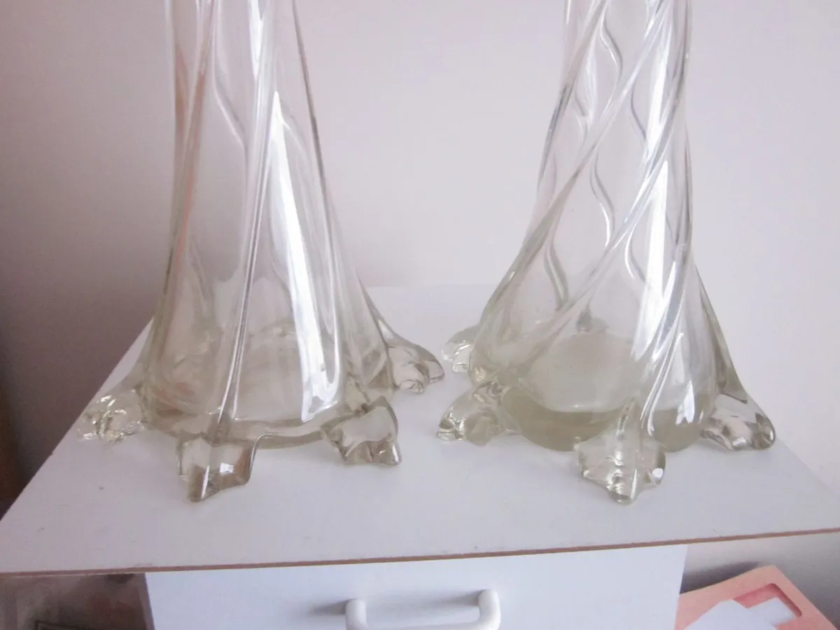 Pair of Glass Twisted Elephant Foot Bud Vases 28" - Image 3