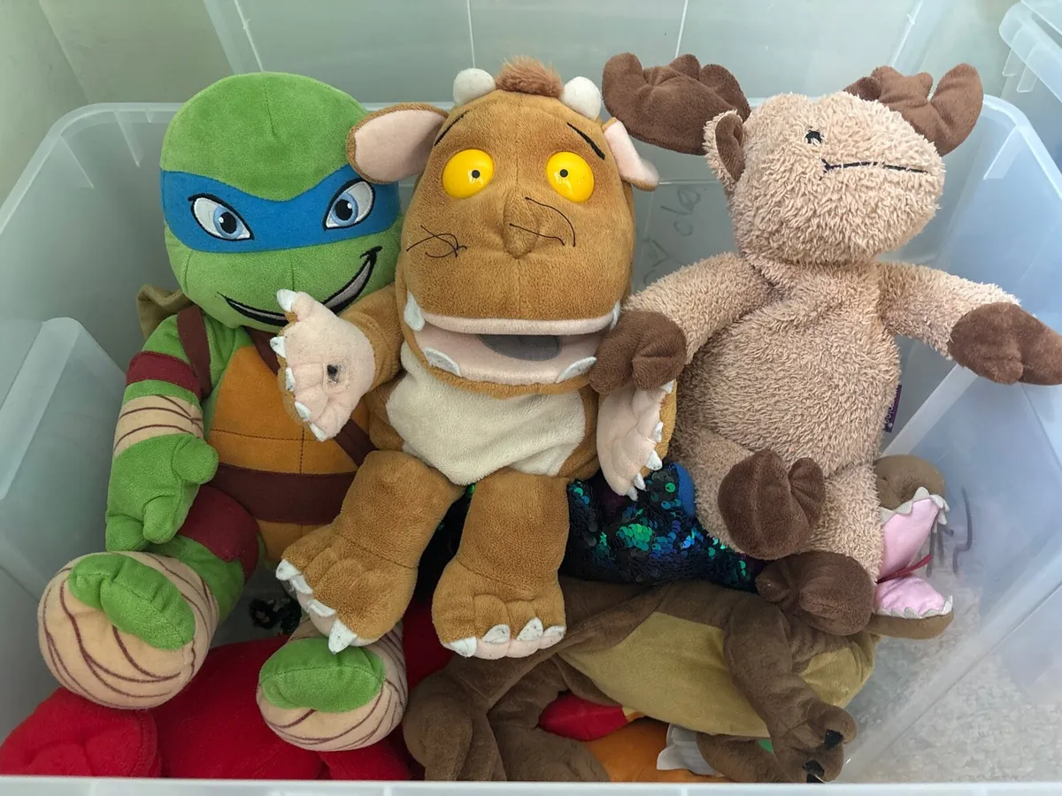 Box of Teddies inc Gruffalo and warming Reindeer