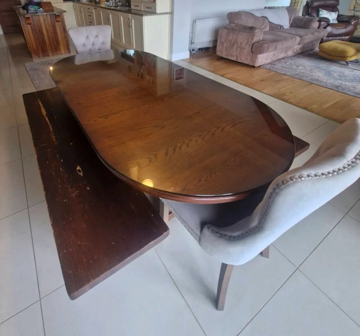 Walnut table, 2 Benches & 2 Chairs - Image 2