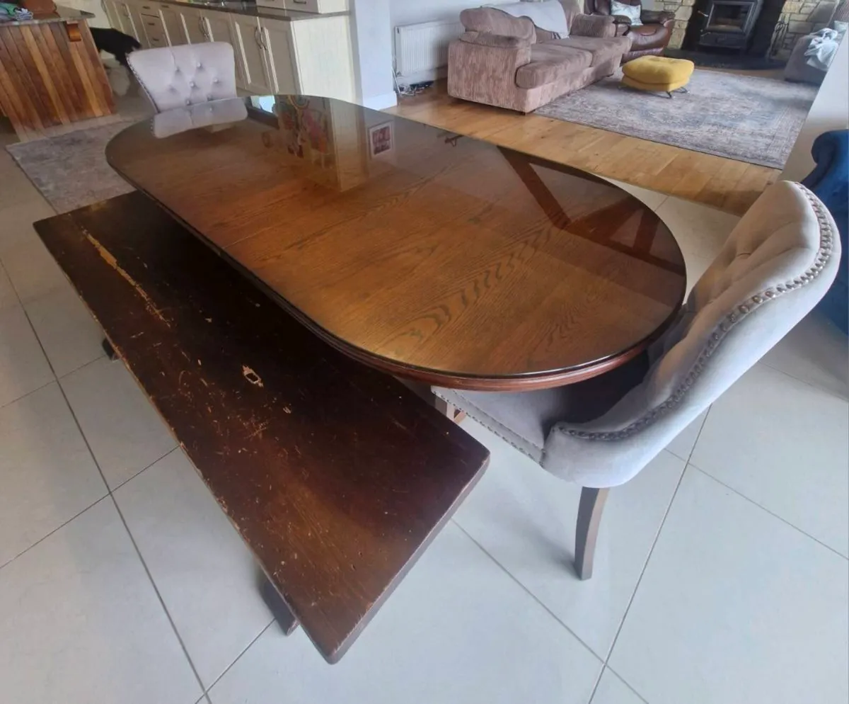 Walnut table, 2 Benches & 2 Chairs - Image 3