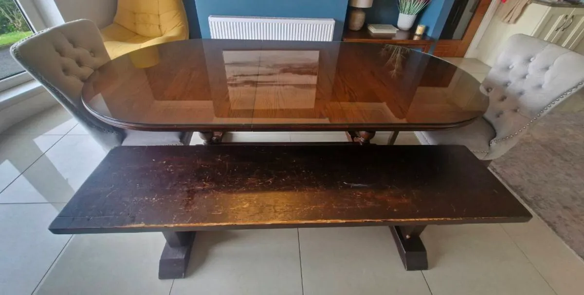 Walnut table, 2 Benches & 2 Chairs - Image 4