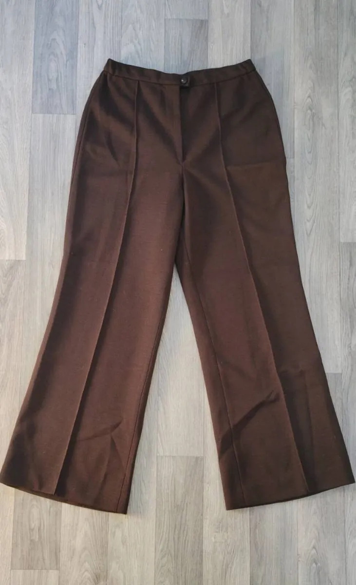 Vintage 1960s chocolate brown wide leg pleated tro - Image 1