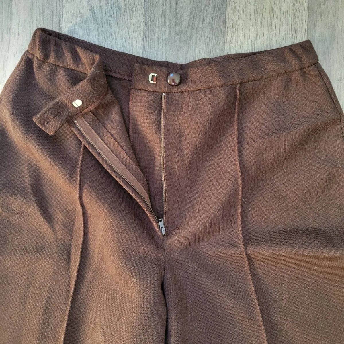 Vintage 1960s chocolate brown wide leg pleated tro - Image 2
