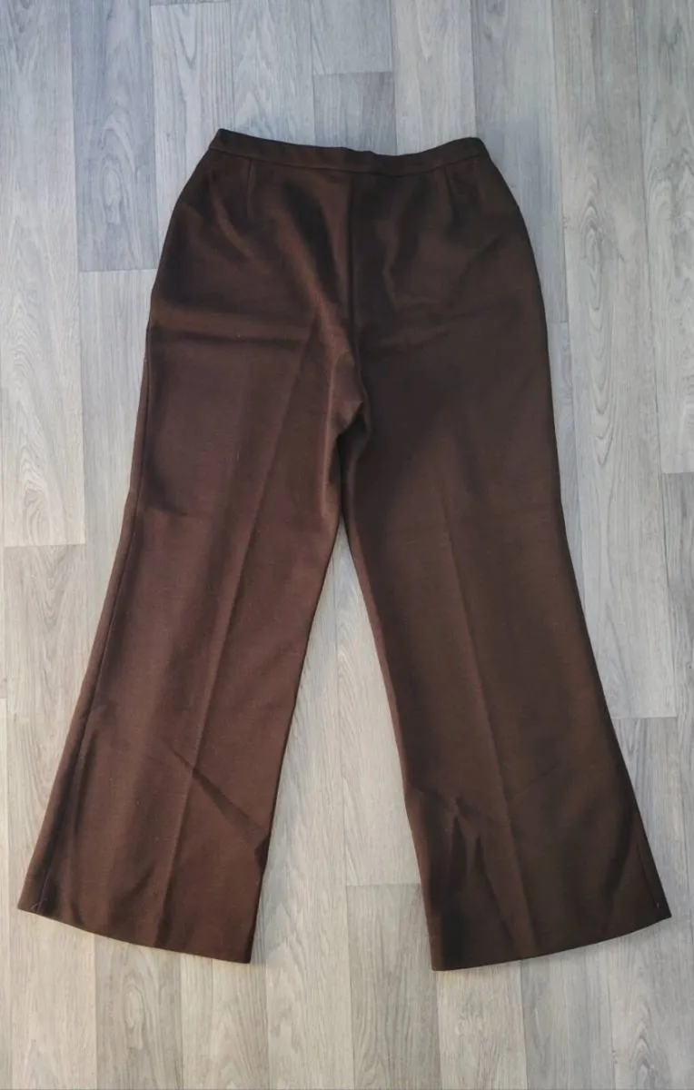 Vintage 1960s chocolate brown wide leg pleated tro - Image 3