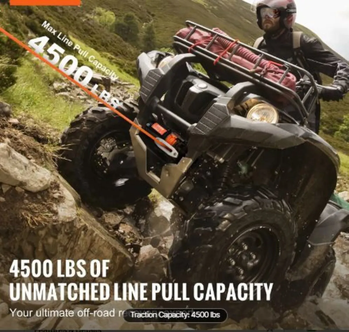 Electric Winch ATV UTV 2041.2 kg Synthetic Rope W - Image 3