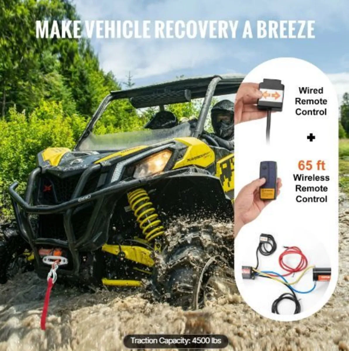 Electric Winch ATV UTV 2041.2 kg Synthetic Rope W - Image 2