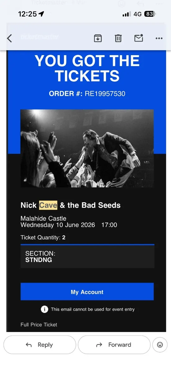 Nick Cave tickets x2 face value - Image 2