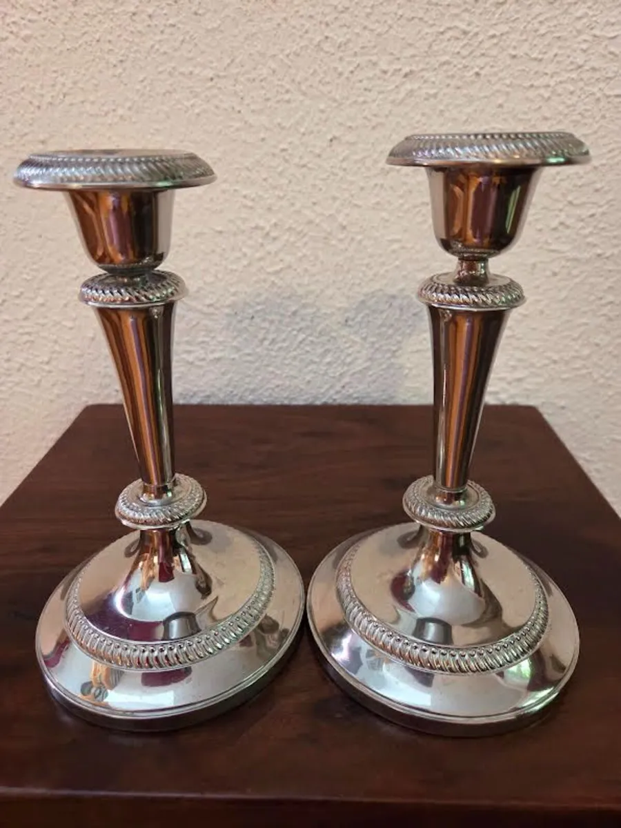 Pair Elegant Vintage Silver Candlesticks - Image 1