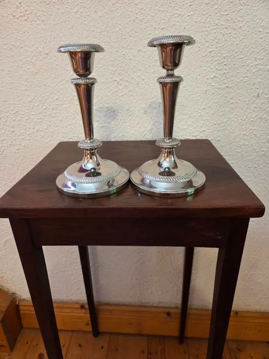 Pair Elegant Vintage Silver Candlesticks - Image 2