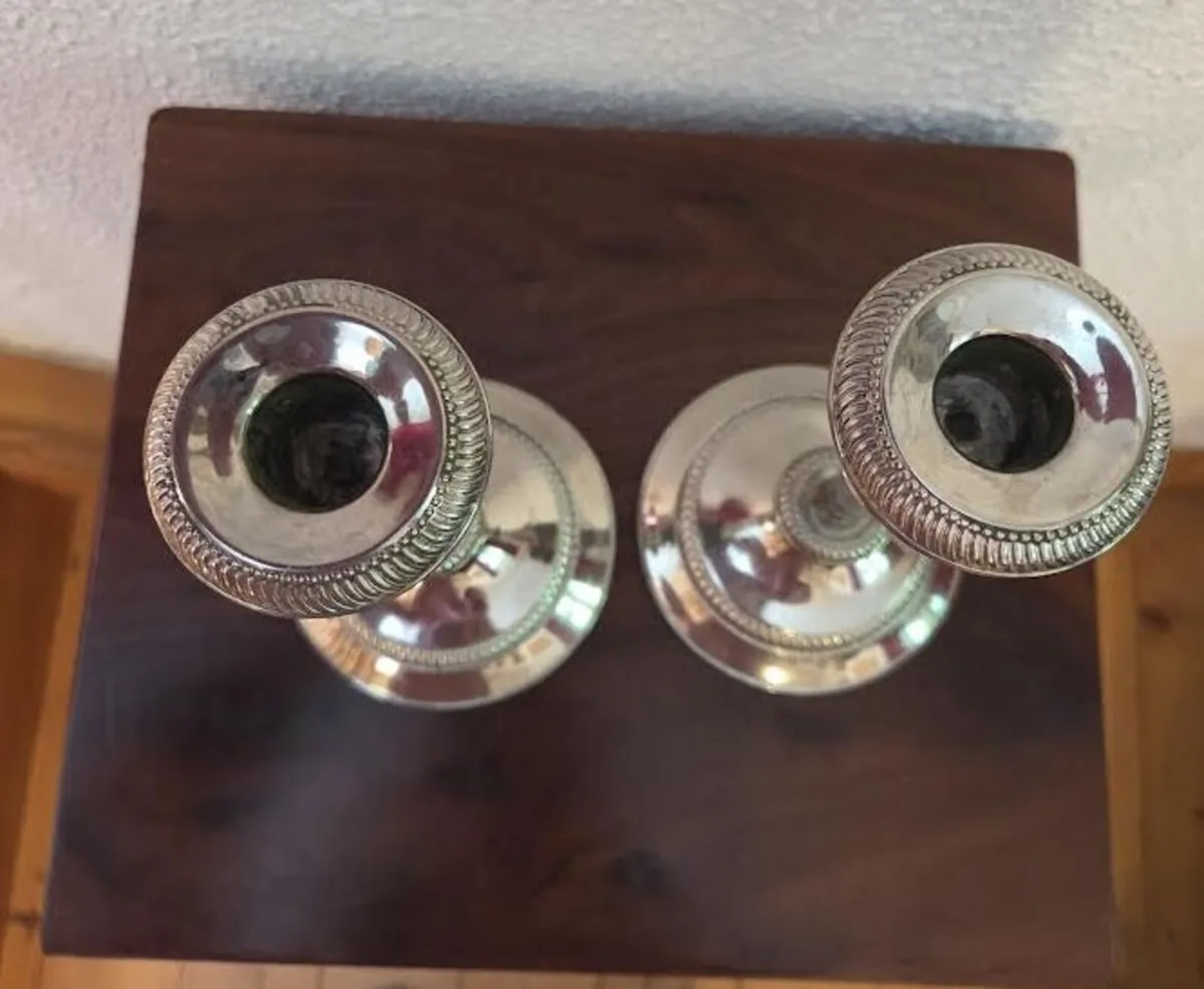 Pair Elegant Vintage Silver Candlesticks - Image 4