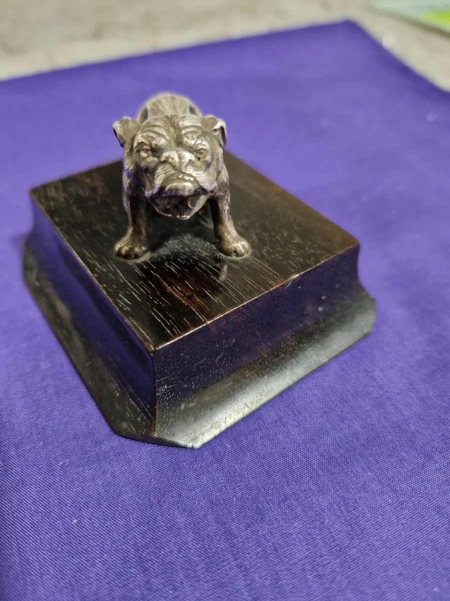 Silver bulldog statue. - Image 2