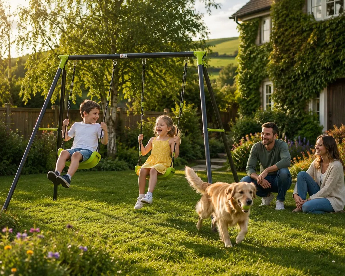 Double Garden Swing Set for Children Outdoor Metal - Image 1
