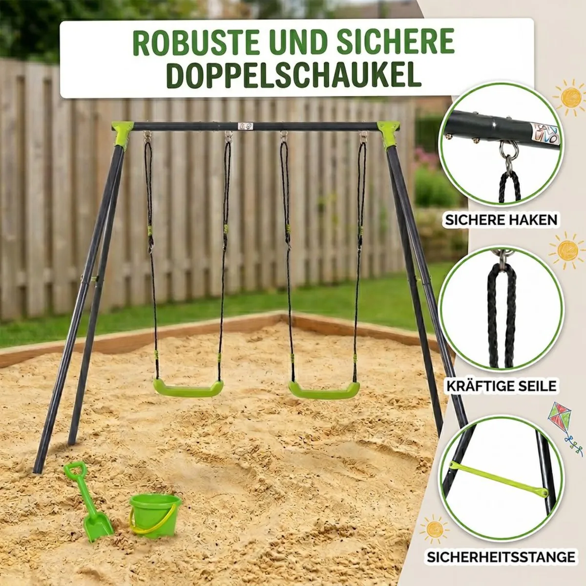 Double Garden Swing Set for Children Outdoor Metal - Image 4
