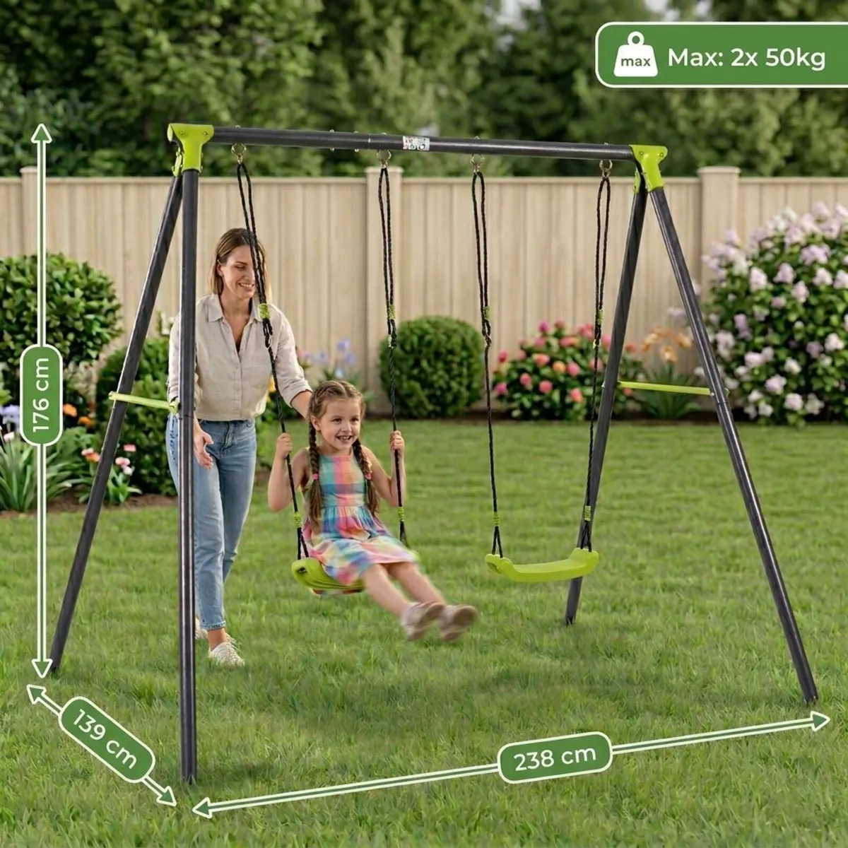 Double Garden Swing Set for Children Outdoor Metal - Image 3