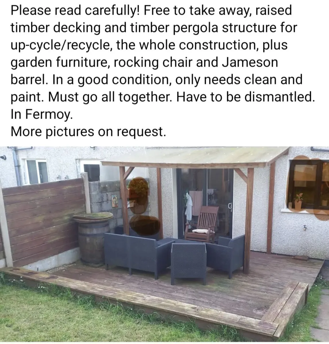 Free to take away, timber decking and pergola. - Image 1