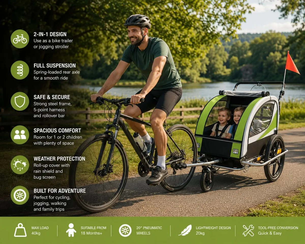 2-in-1 Child Bicycle Trailer & Jogger Stroller for - Image 1