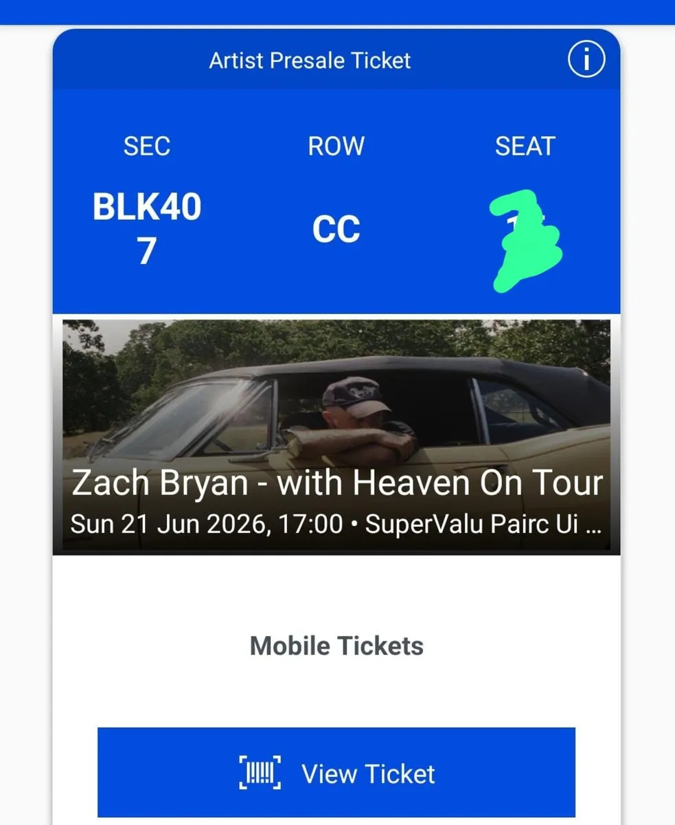 2 Zach Bryan seated tickets 21st June