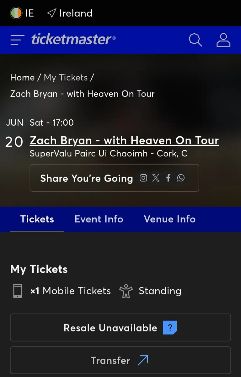 Zach Bryan Standing Ticket For Saturday