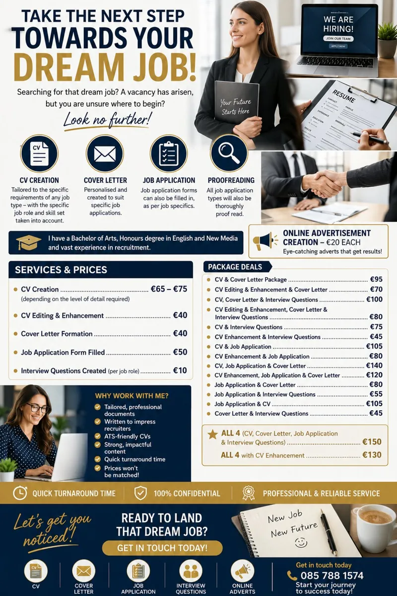 CV,  Cover letter & Job application creation.