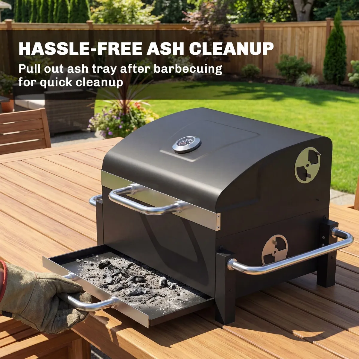 Steel Charcoal Grill Portable BBQ Smoker with Lid - Image 3