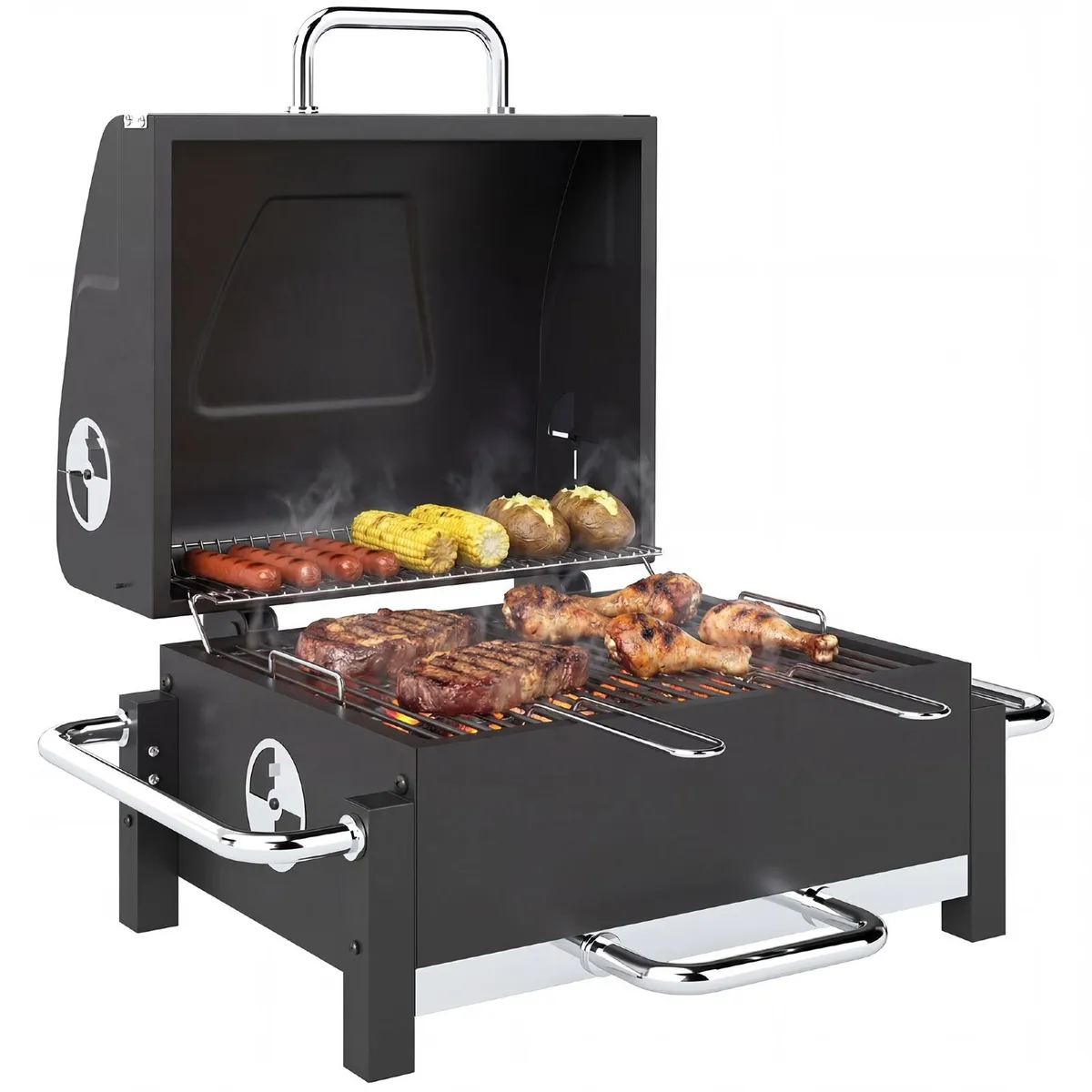 Steel Charcoal Grill Portable BBQ Smoker with Lid - Image 4