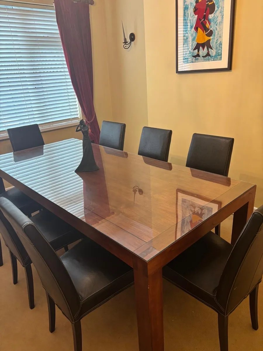 African Hardwood Dining Table and Leather Chairs - Image 2
