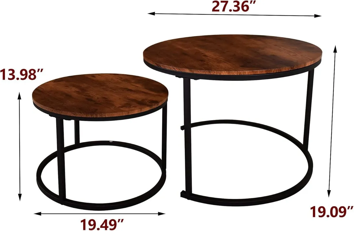 Round Nesting Coffee Table Modern Side Set of 2 - Image 2