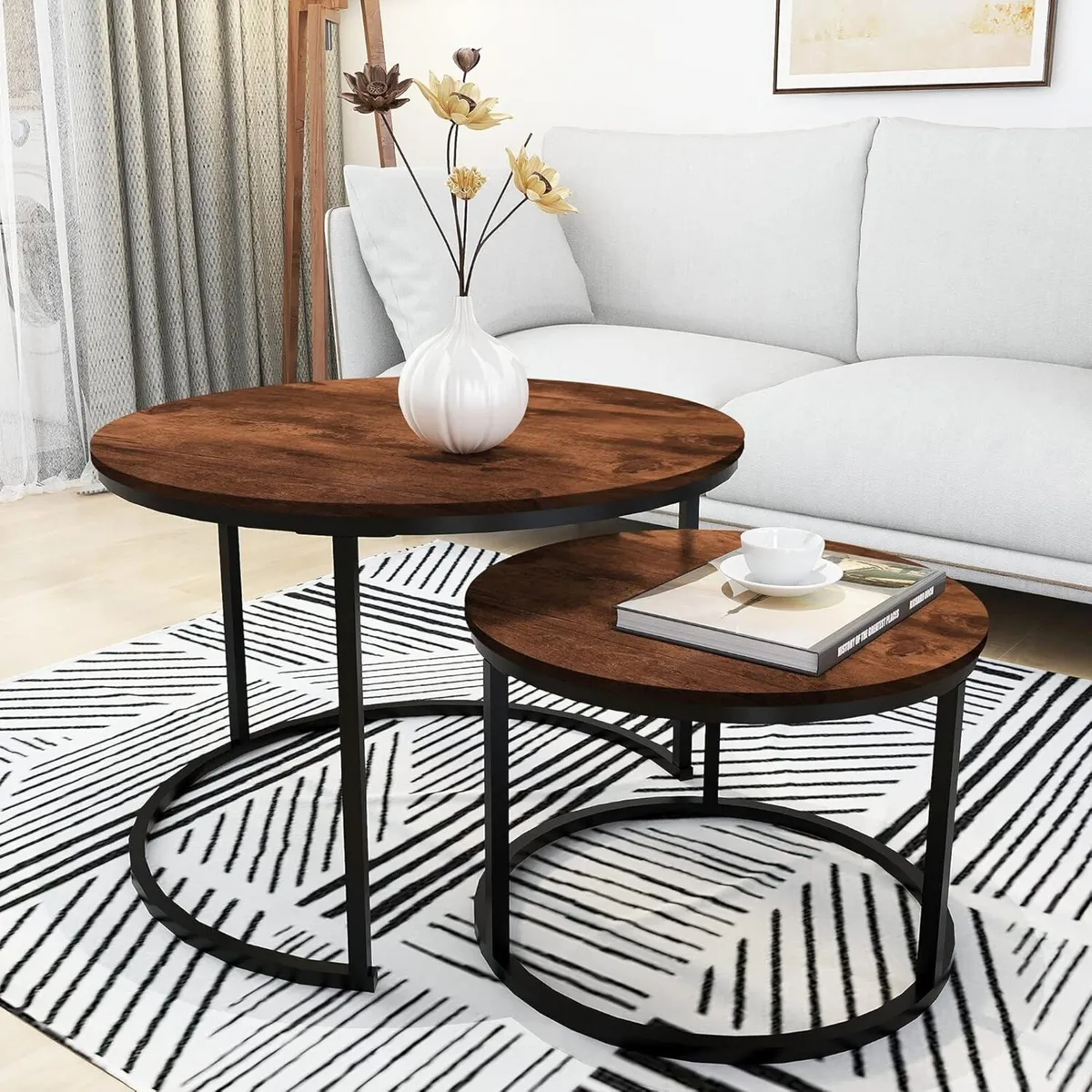 Round Nesting Coffee Table Modern Side Set of 2 - Image 3
