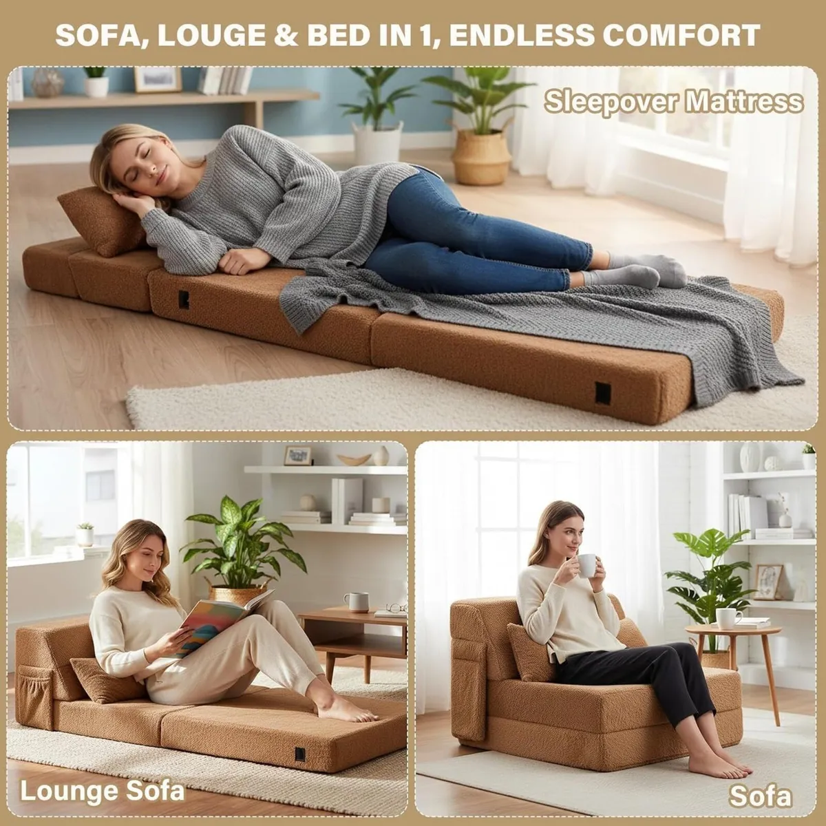 Folding Sofa Bed with Pillow 4-in-1 Floor Couch - Image 4