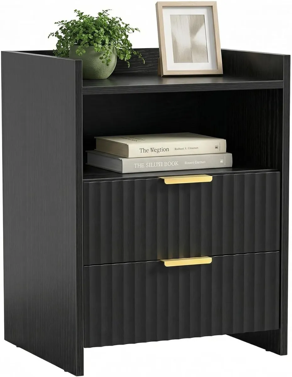 Fluted Bedside Table with 2 Drawers Nightstand - Image 1