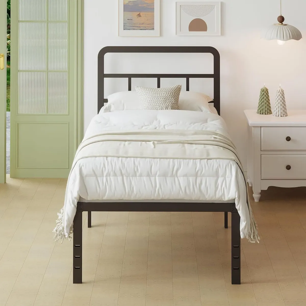 Metal Bed Frame 90 x 200 cm with Curved Headboard - Image 1